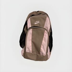 Nike Backpack Tan Pink Swoosh Logo School Travel Bag Adjustable Straps